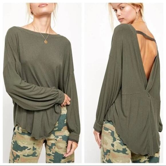 FREE People Shimmy Shake Top Army Green Oversized Size Small - Picture 1 of 6